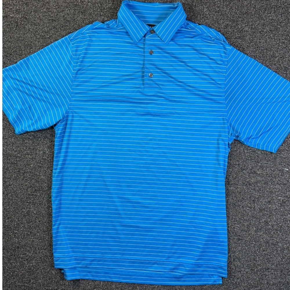 FootJoy Mens ProDry Striped Golf Polo Shirt Blue White Short Sleeve Large